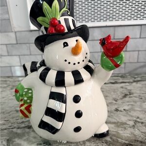 Fitz and Floyd Snowman with Cardinal - Black, White, Red, Green